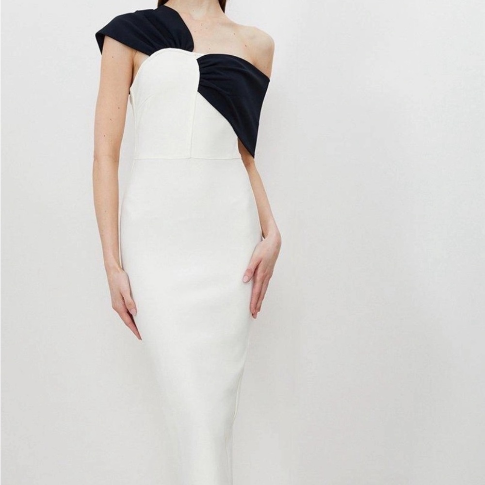 Karen Millen Black and cream One-Shoulder Dress